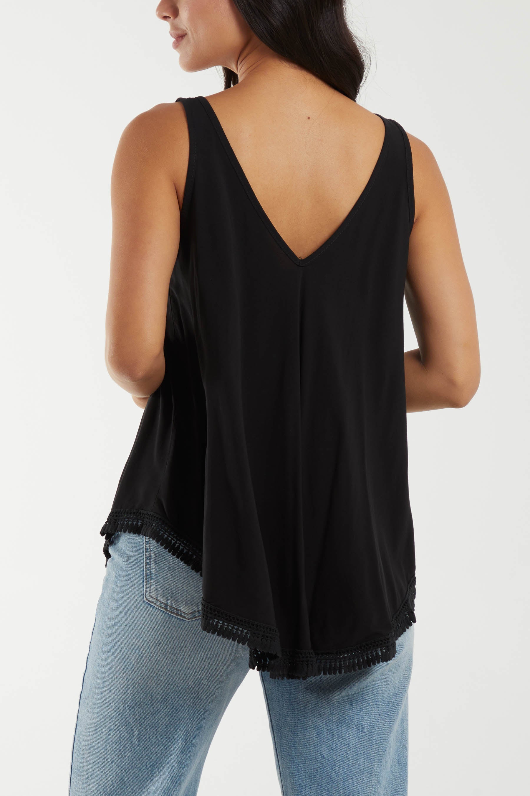 Tassel Hem V-Neck Vest Tops WearAll