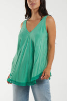 Tassel Hem V-Neck Vest Tops WearAll Jade One Size