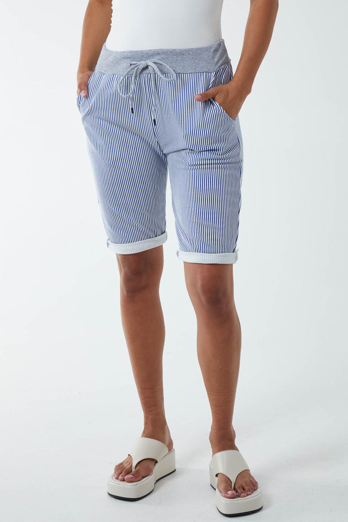 Stripe Shorts with Contrasted Waist Shorts WearAll Navy 8-10