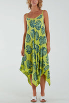 Palm Leaves Hanky Hem Cami Dress Dresses WearAll Lime One Size