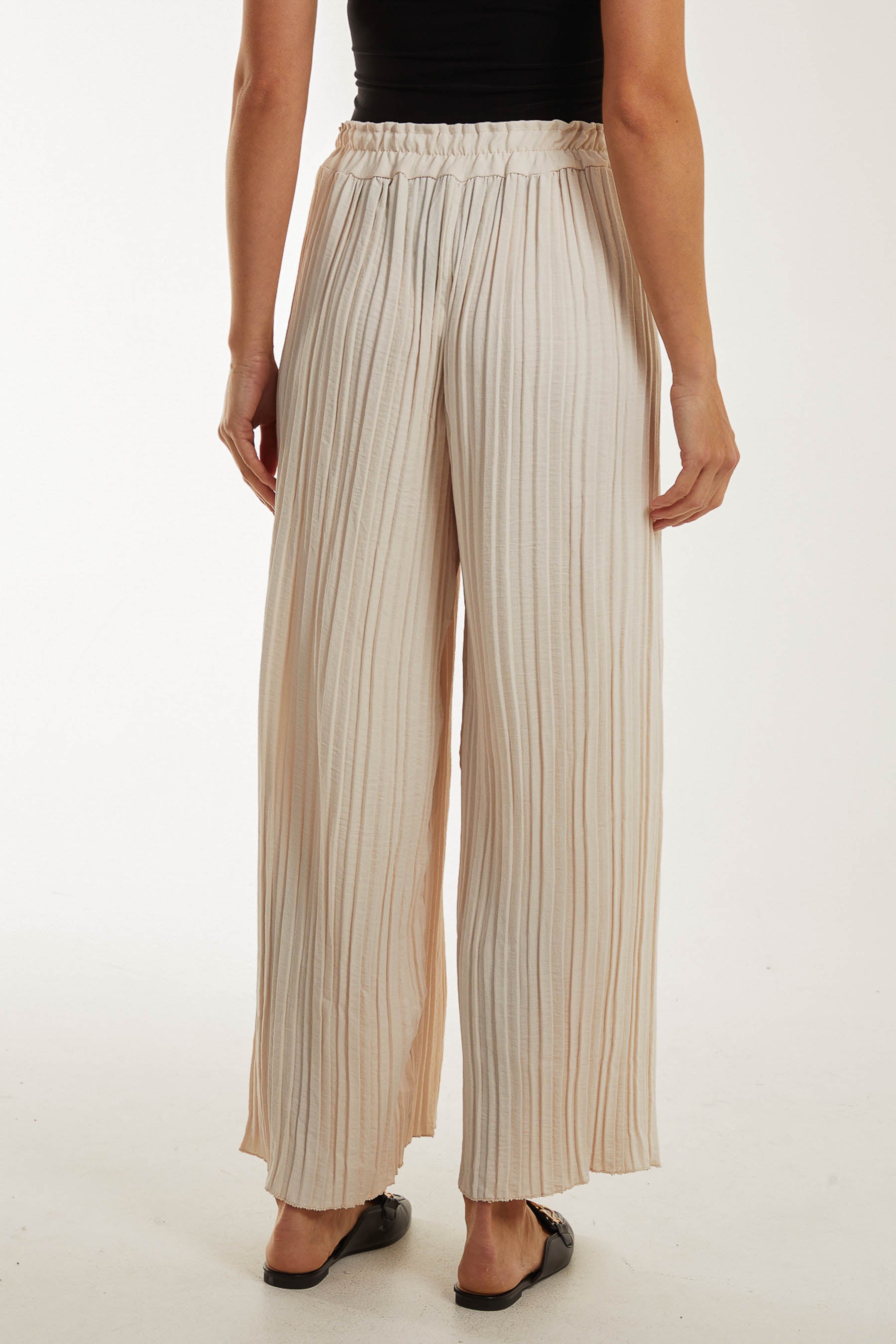 Wide Leg Plisse Drawstring Trousers TRS1 WearAll