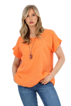 Italian Short Sleeve Necklace Top Tops WearAll Orange 8-10