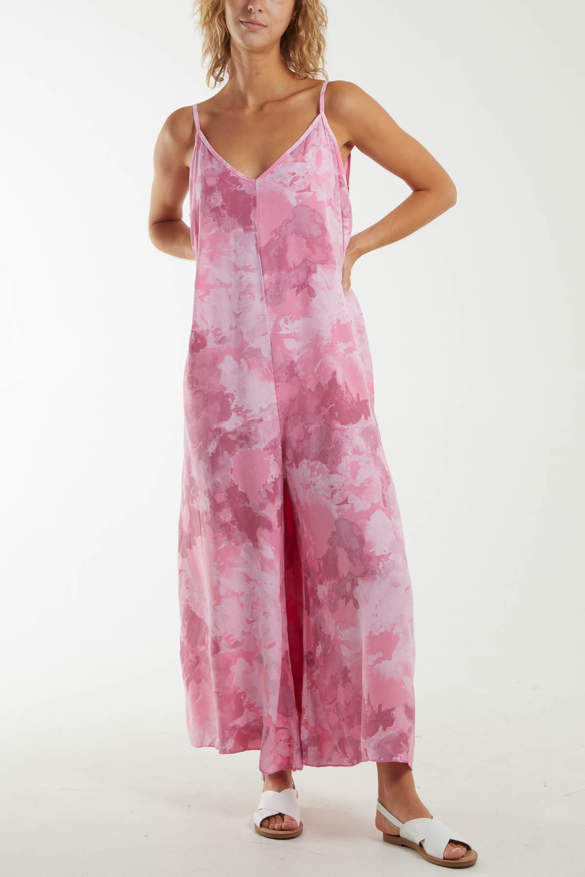 Smoky Print Cami Relaxed Fit Jumpsuit Dresses WearAll BubbleGum Pink One Size