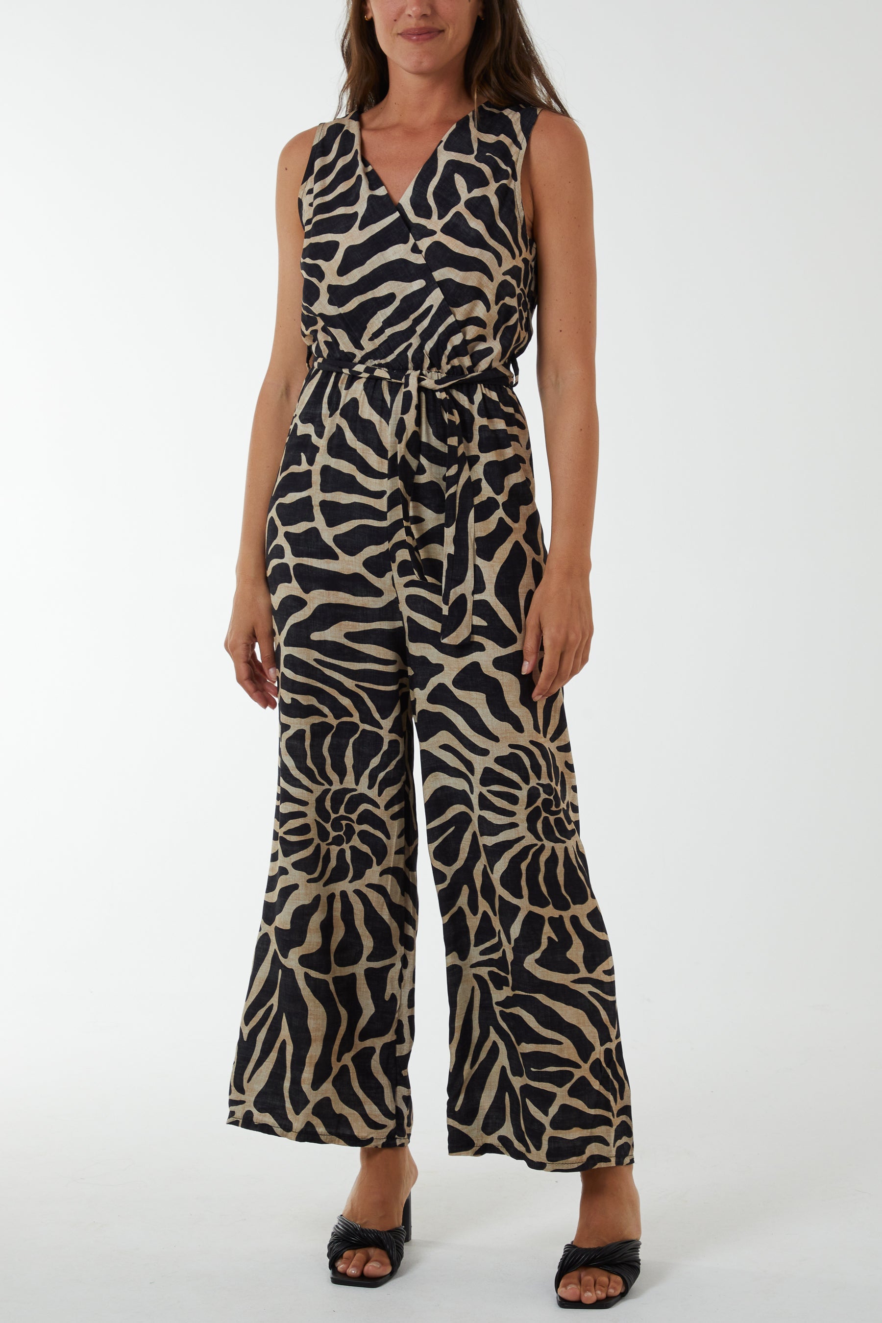 Swirl Print Sleeveless Jumpsuit Jumpsuits WearAll Black One Size