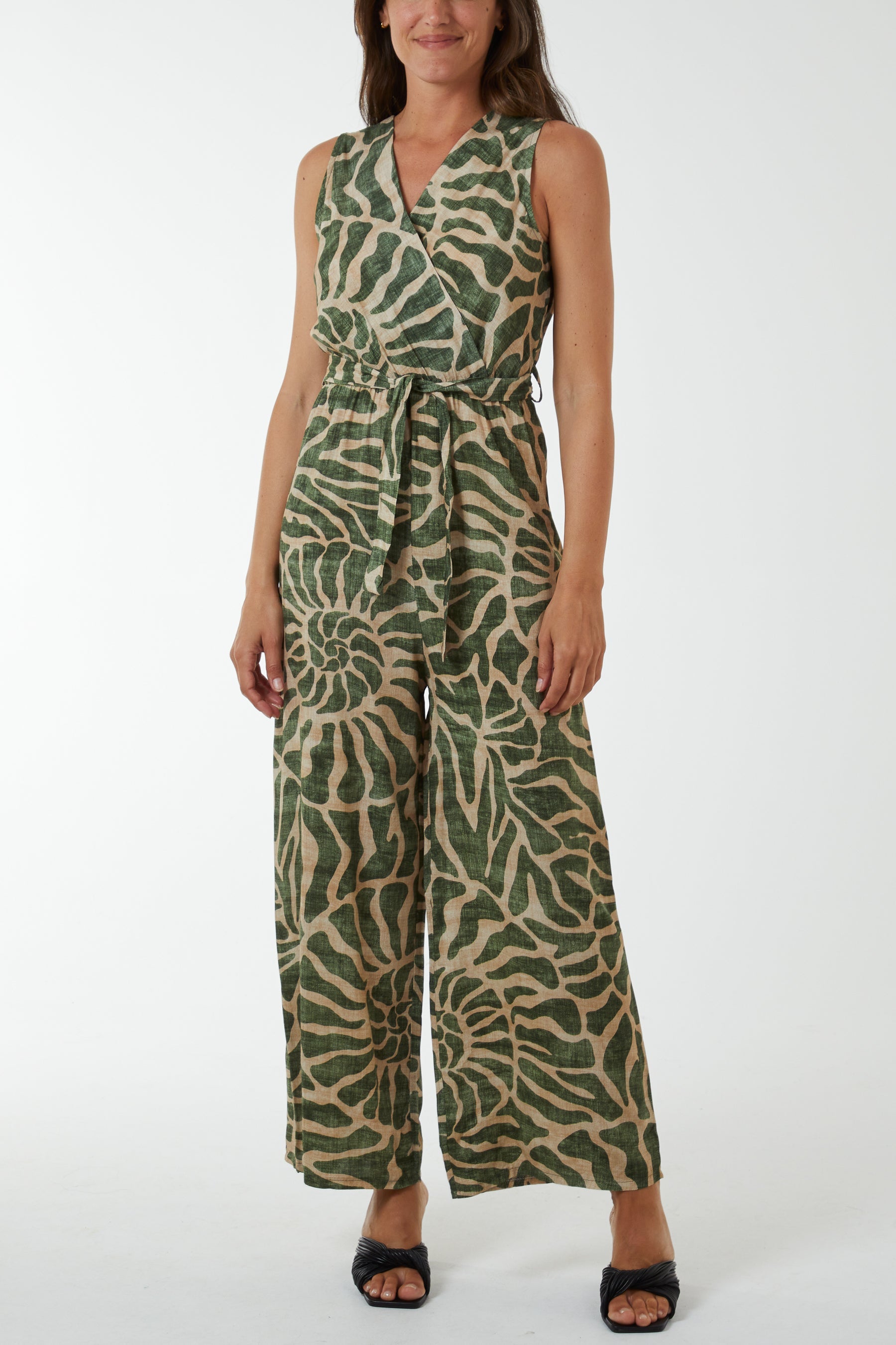 Swirl Print Sleeveless Jumpsuit Jumpsuits WearAll Khaki One Size