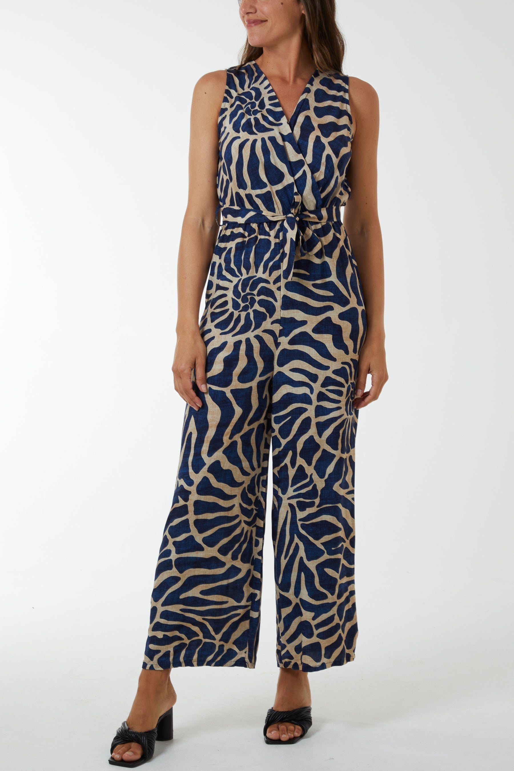 Swirl Print Sleeveless Jumpsuit Jumpsuits WearAll Navy One Size