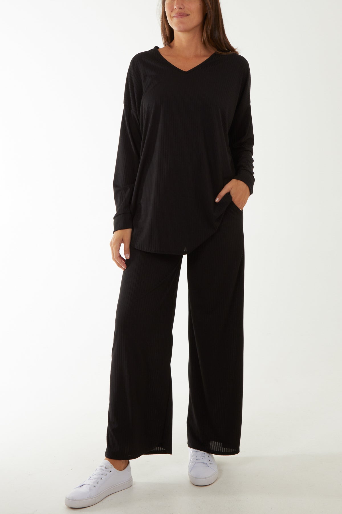 Relaxed Fit Ribbed Co-Ord Set Co-Ords WearAll Black One Size