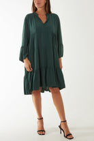 Flare Smock Dress Dress WearAll Bottle Green One Size