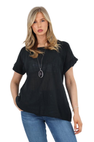 Italian Short Sleeve Necklace Top Tops WearAll Black 8-10