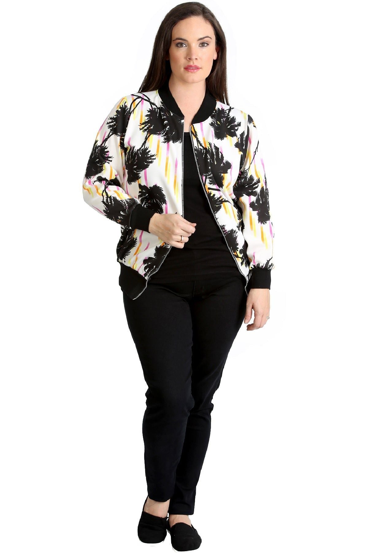 Bomber Jacket Ladies Floral Tropical Print Top Jacket WearAll