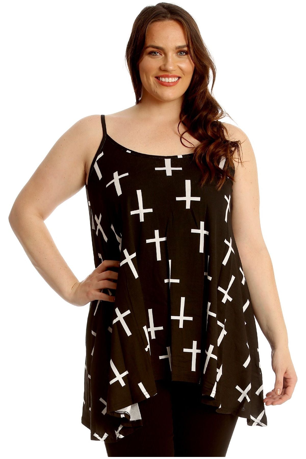 Black White Cross Print Strappy Dress Vest Top Dress WearAll Black White Cross 8-10
