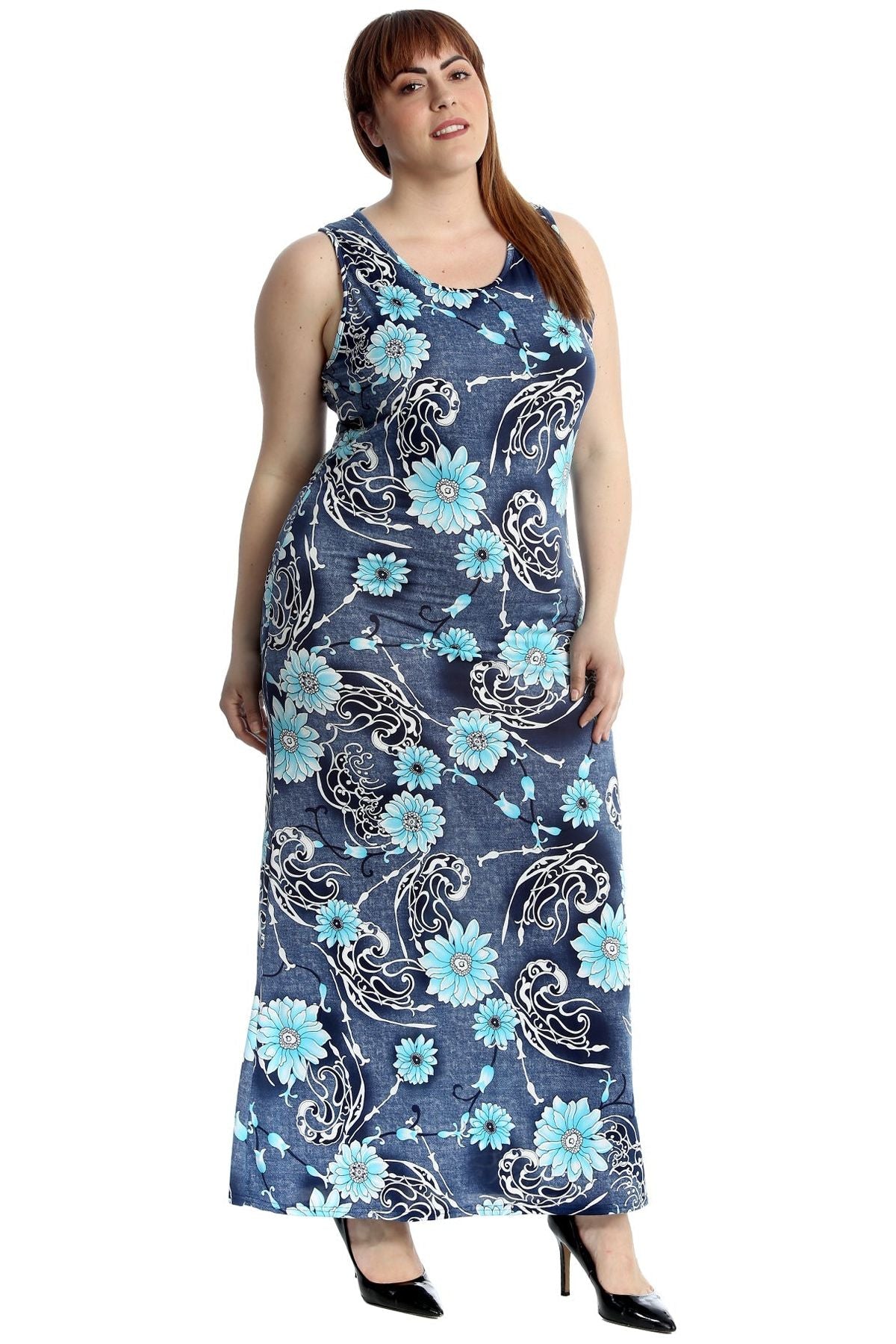 Denim Look Print Sleeveless Maxi Dress Dress WearAll