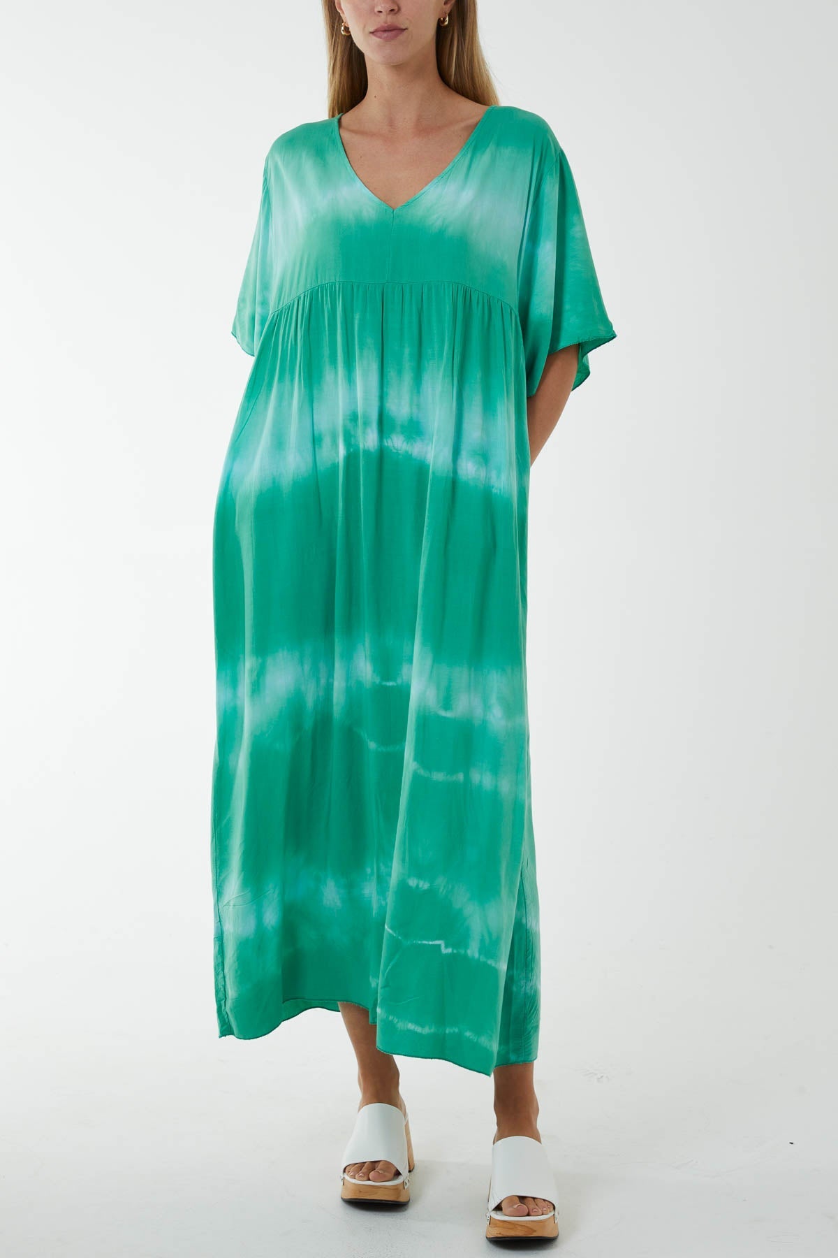 V-Neck Tie Dye Maxi Dress Dresses WearAll Jade One Size