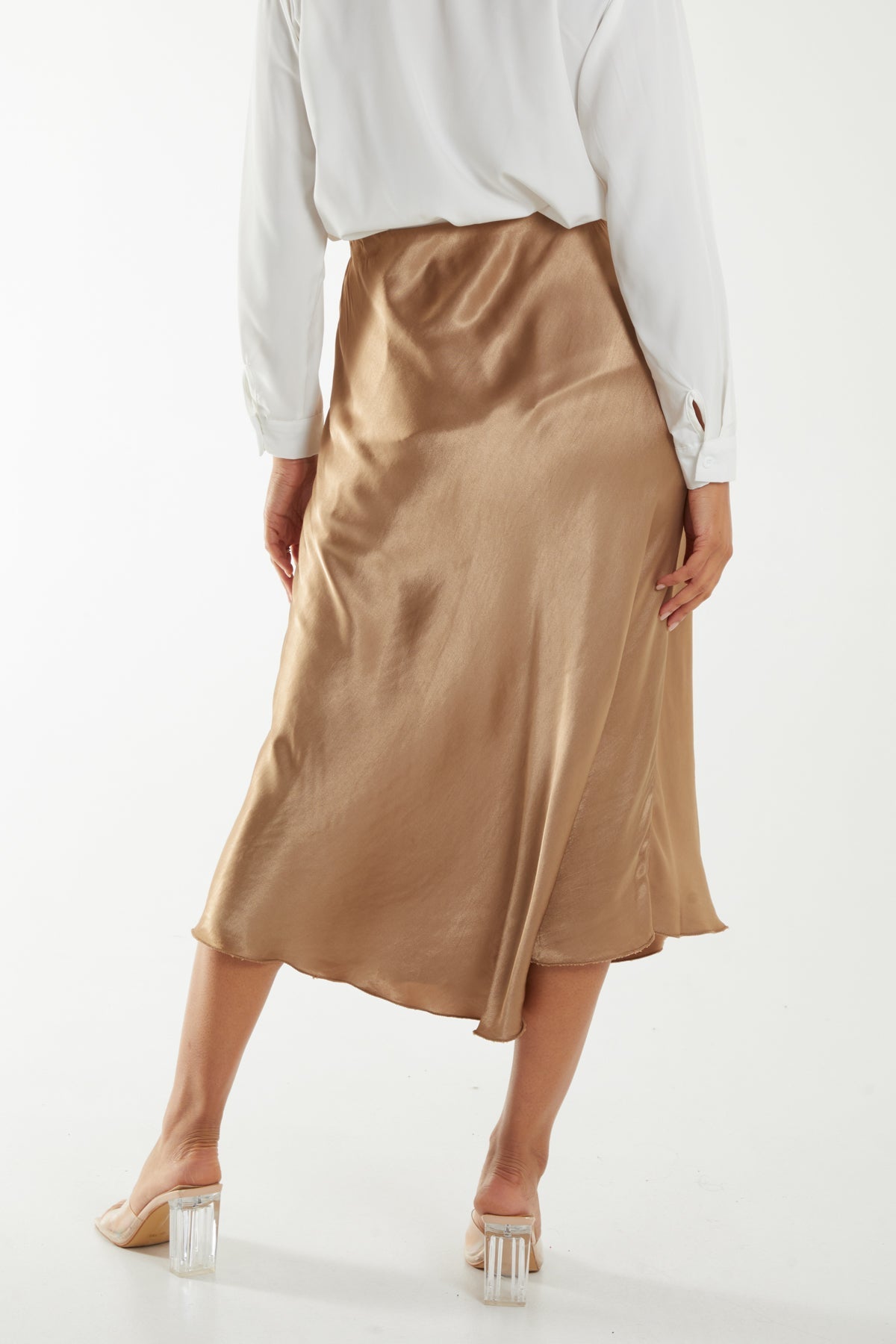 Waistband Satin Midi Skirt Skirts WearAll