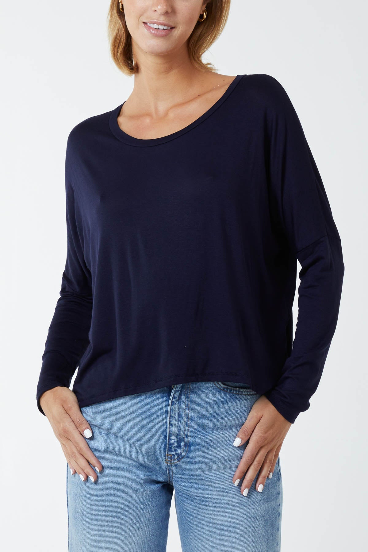 Basic Long Sleeve High Low Top TOPMF2 WearAll Navy One Size