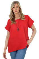 Italian Short Sleeve Necklace Top Tops WearAll Red 8-10