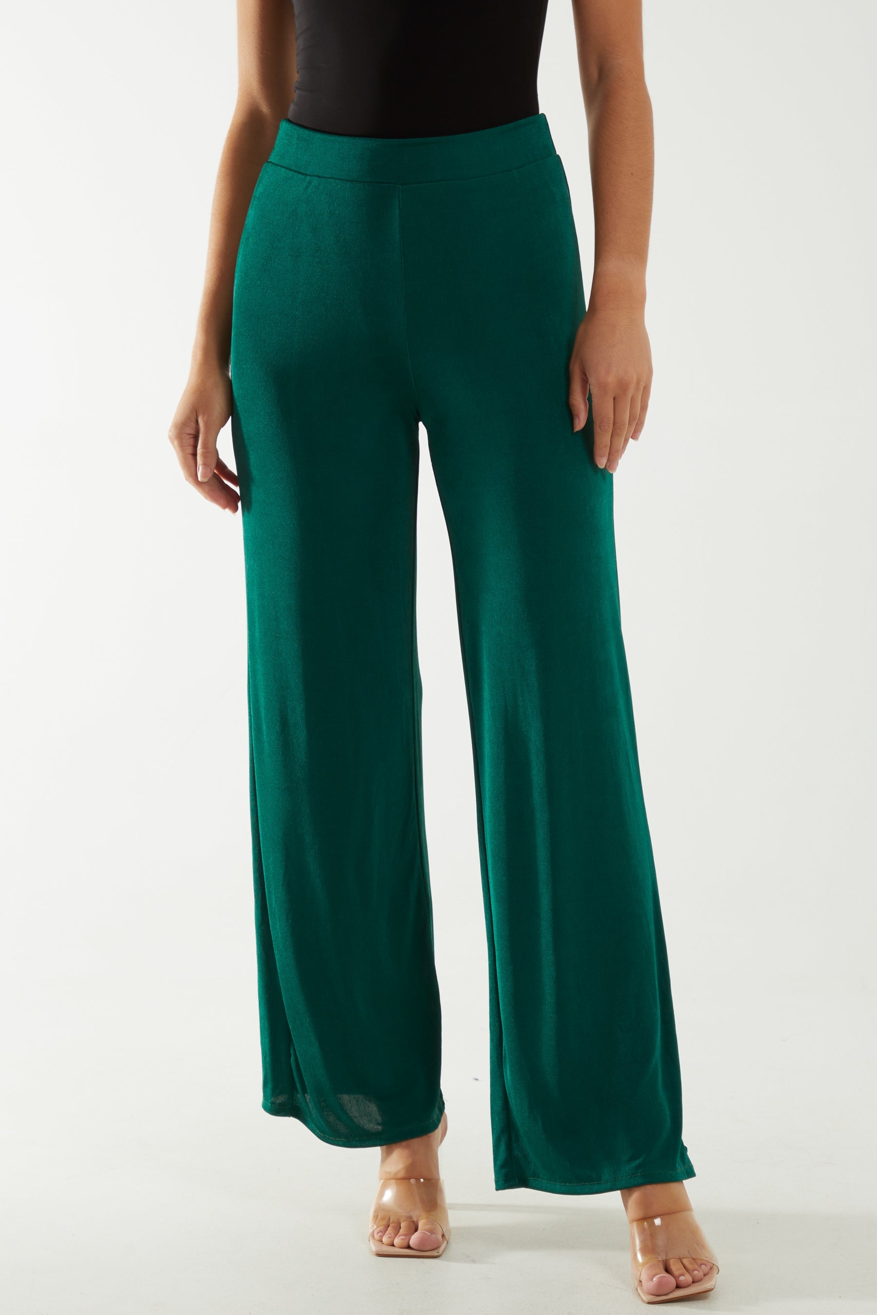 Wide Leg Acetate Trousers Trousers WearAll Bottle Green One Size