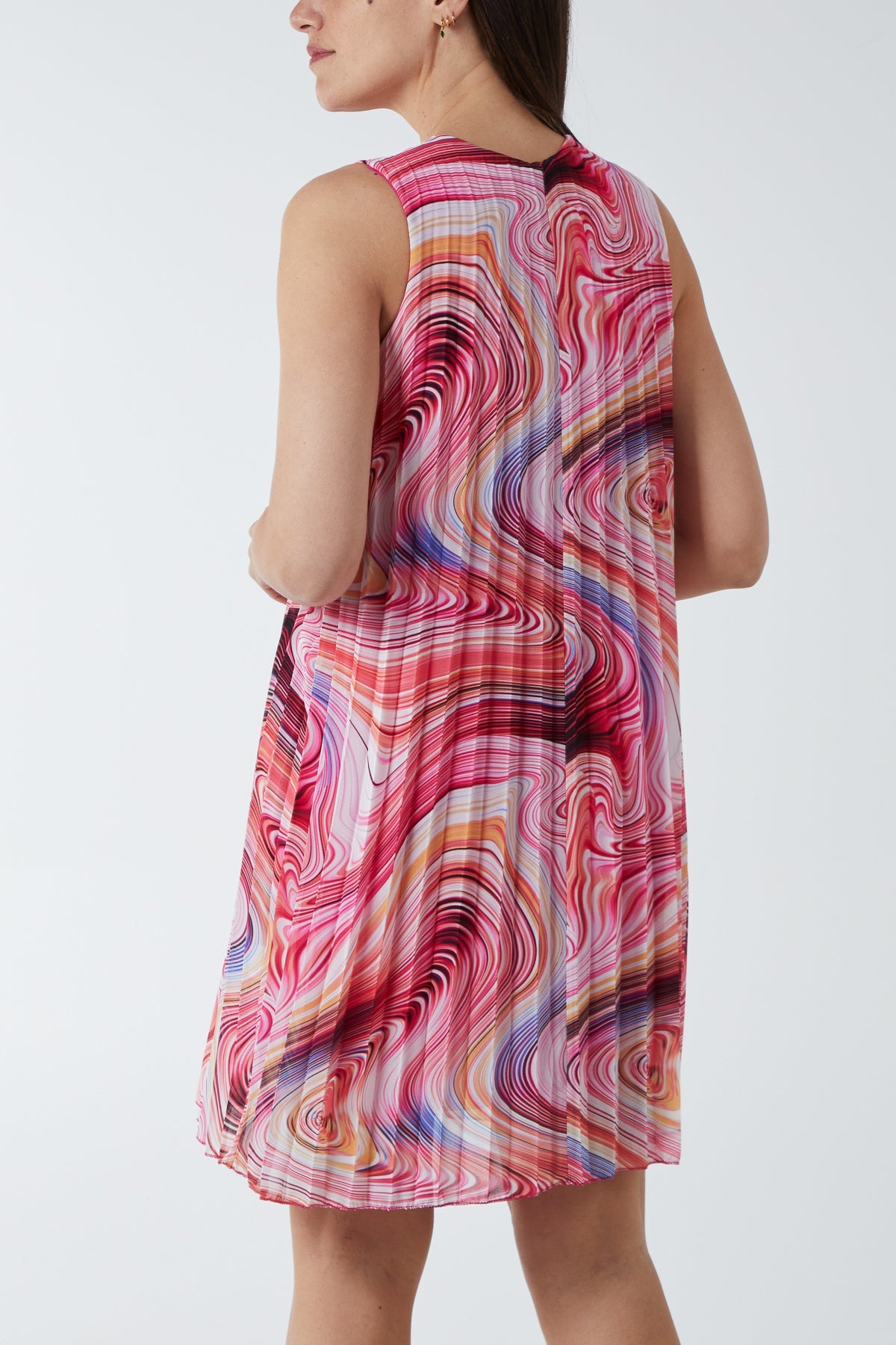 Abstract Swirl Sleeveless Pleated Dress DMF2 WearAll