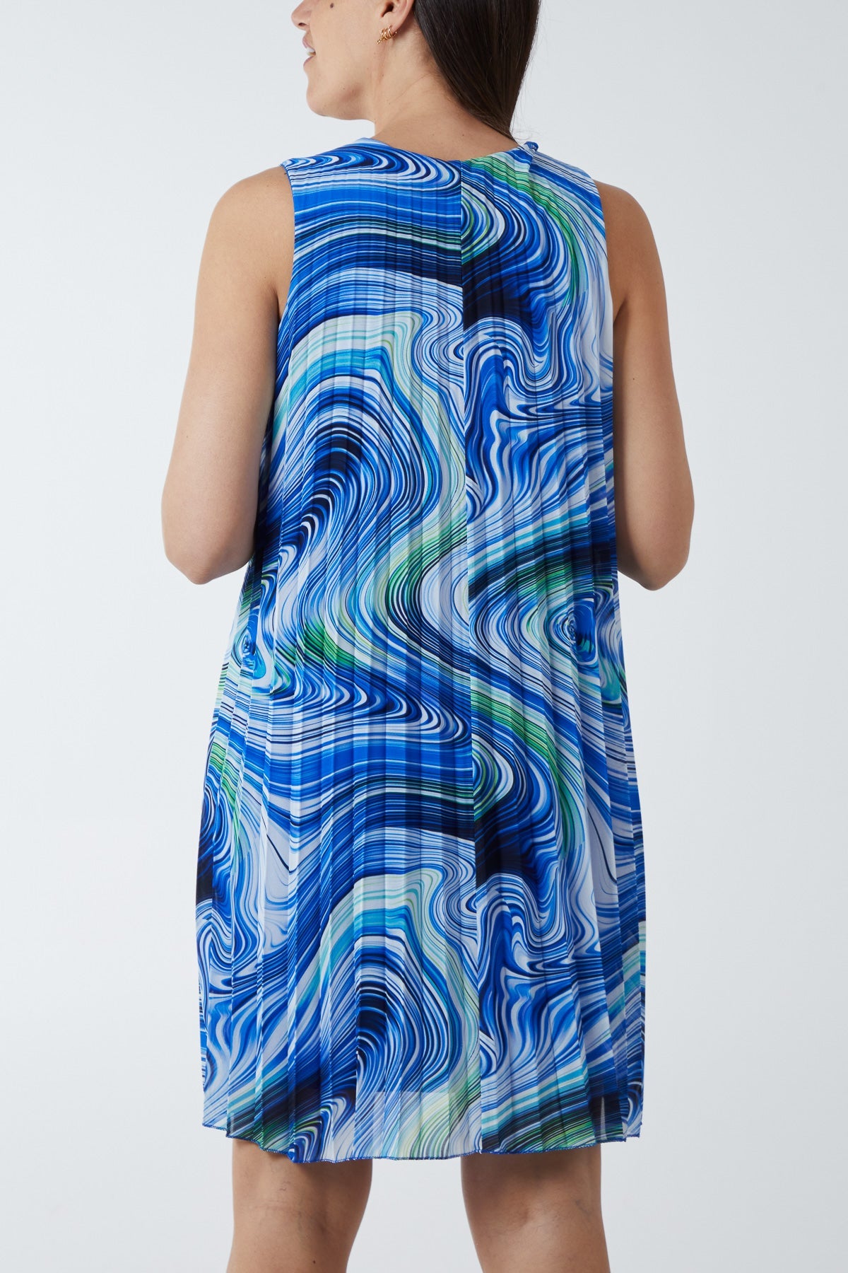 Abstract Swirl Sleeveless Pleated Dress DMF2 WearAll