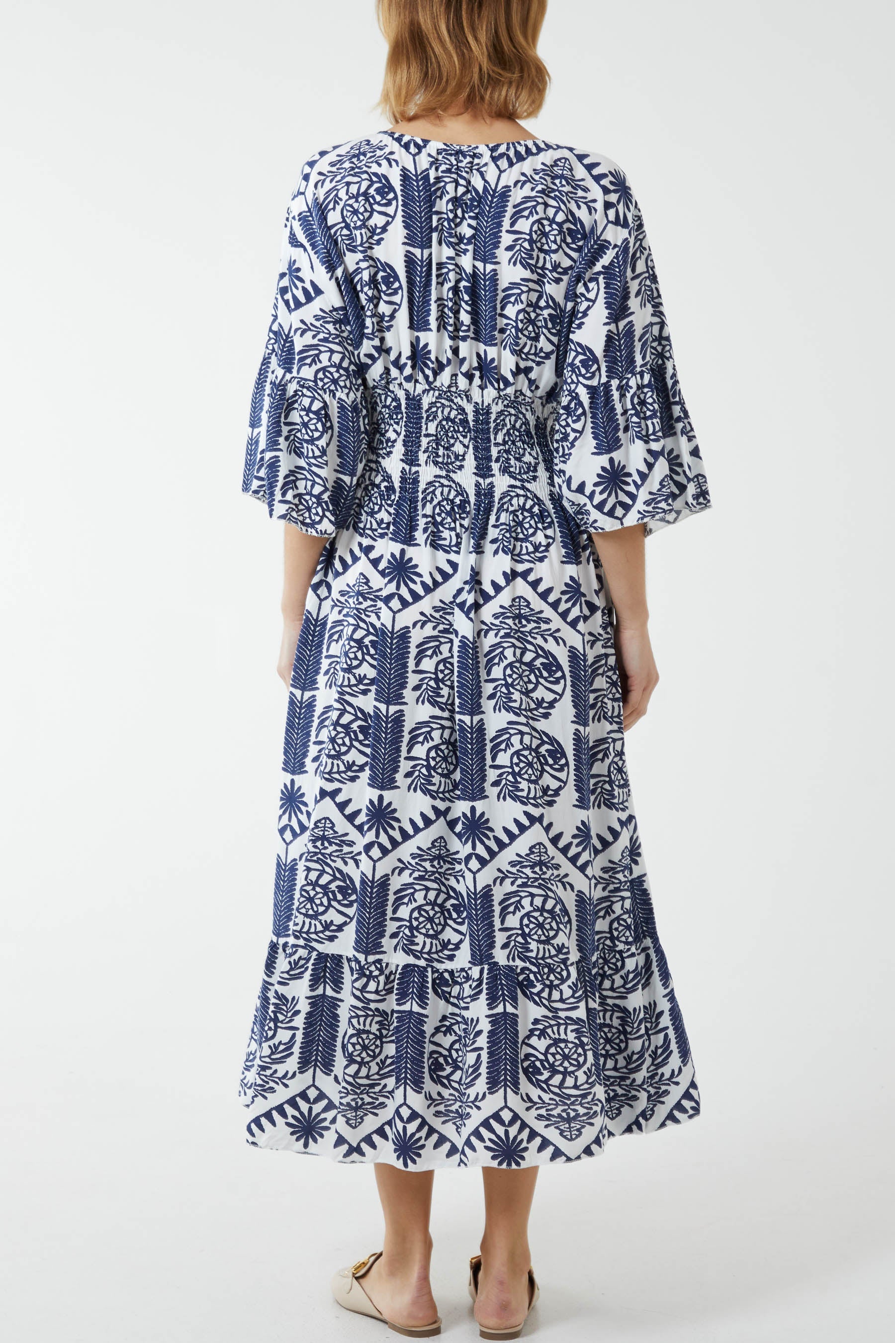 Baroque Floral Shirred Midi Dress DMF2 WearAll