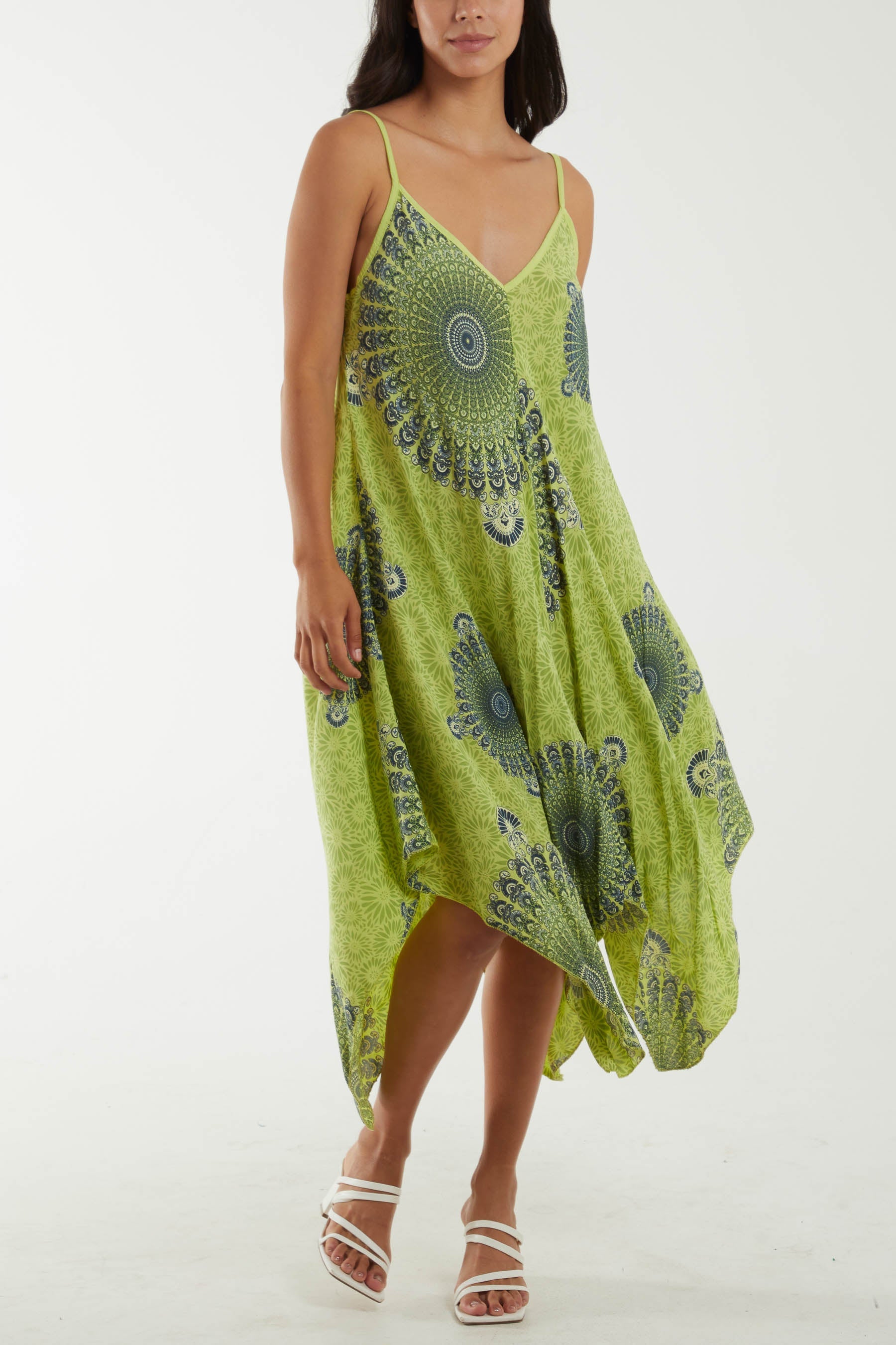 Mandala Flower Hanky Hem Cami Dress Dresses WearAll Lime One Size