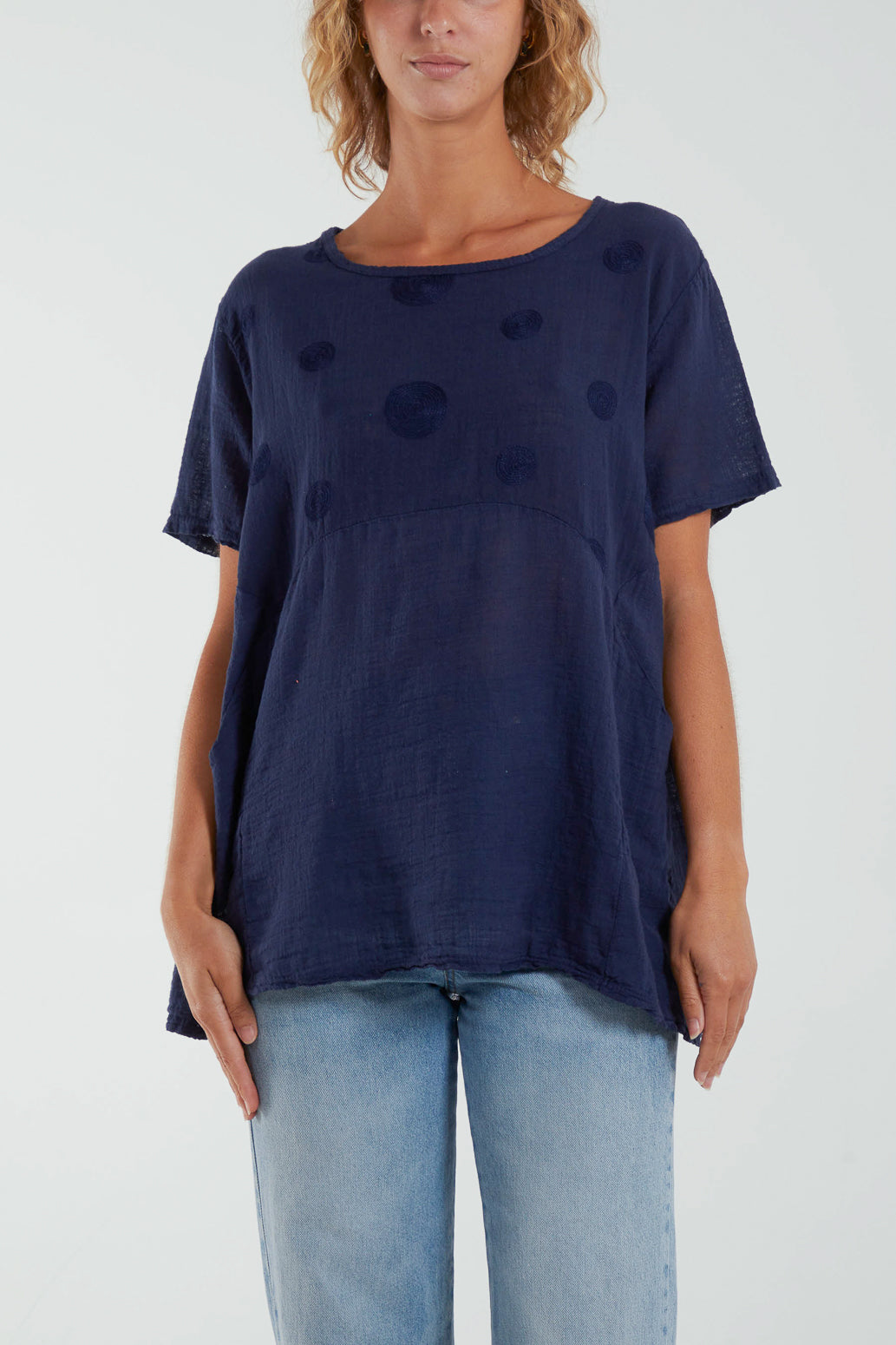 Embroidery Spirals Pocket Top Tops WearAll Navy One Size