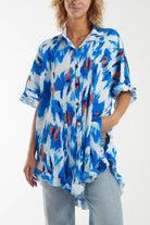 Abstract Tie Dye Frill Hem Plisse Shirt Dresses WearAll Royal Blue One Size