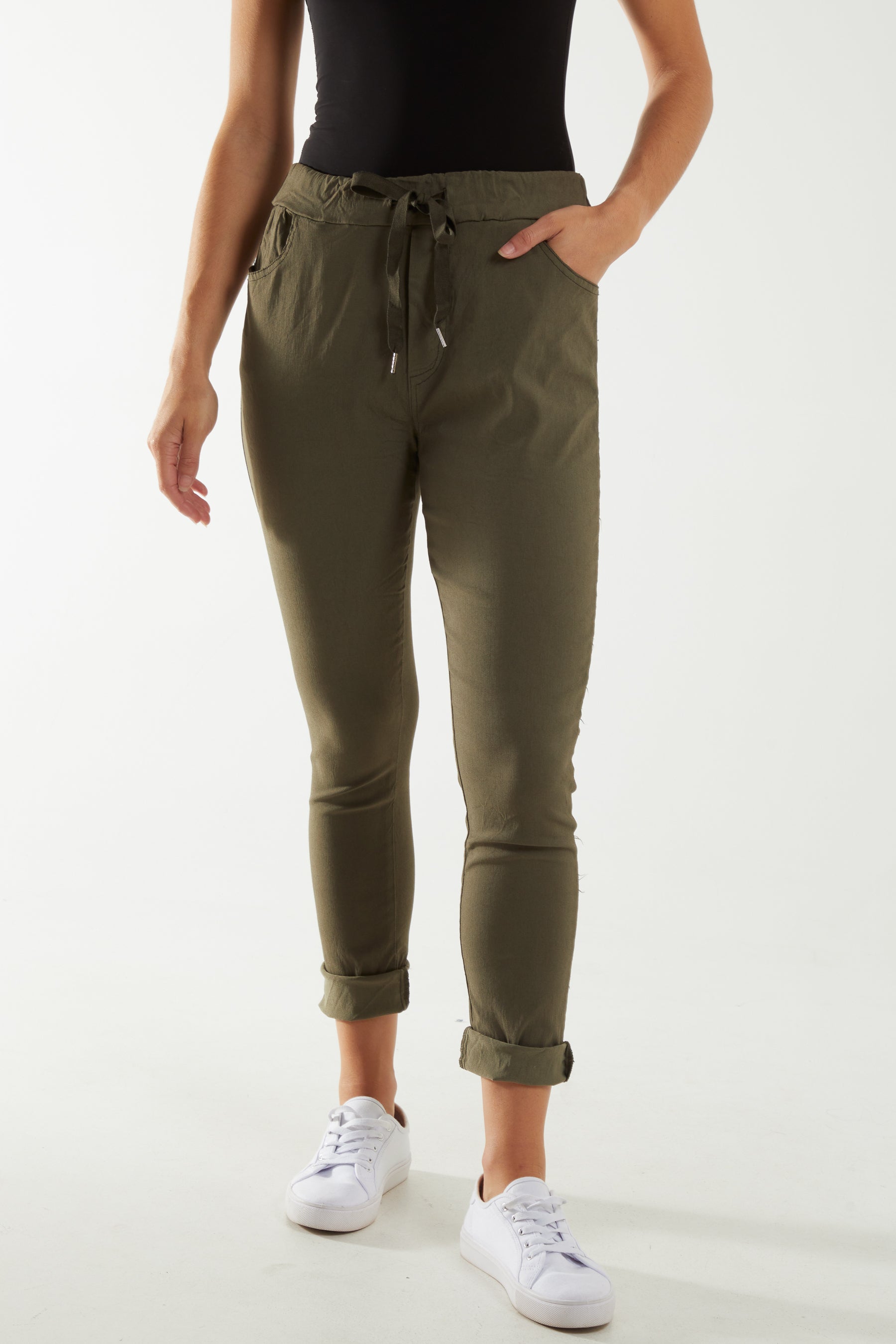 Magic Drawstring Pockets Crushed Trouser Trousers WearAll Khaki One Size