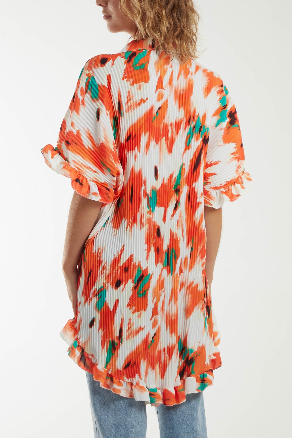 Abstract Tie Dye Frill Hem Plisse Shirt Dresses WearAll