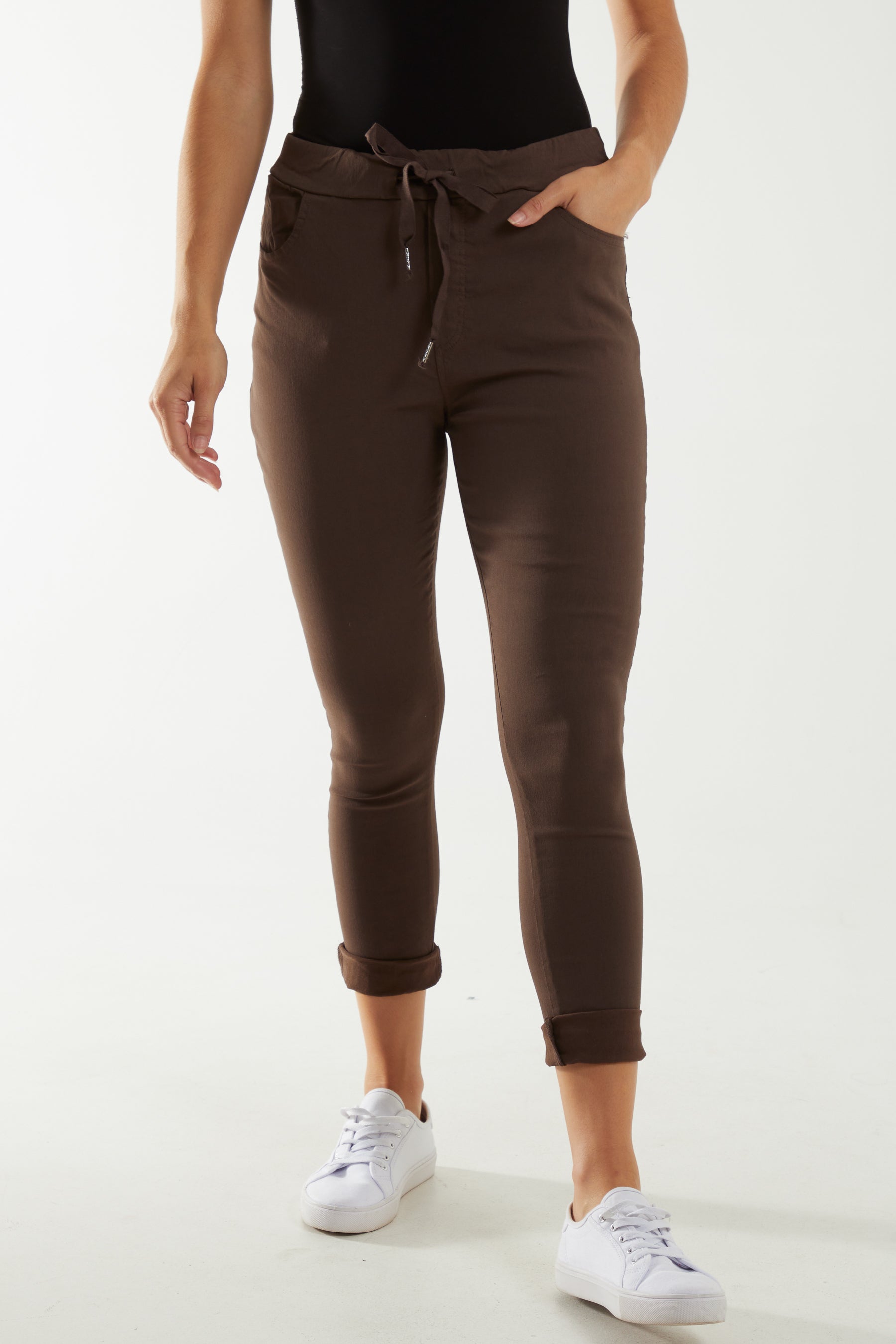 Magic Drawstring Pockets Crushed Trouser Trousers WearAll Chocolate One Size