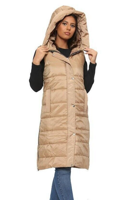 Long Line Hooded Puffer Gilet Jacket Zip Up Jacket WearAll