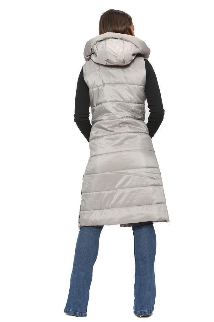 Long Line Hooded Puffer Gilet Jacket Zip Up Jacket WearAll