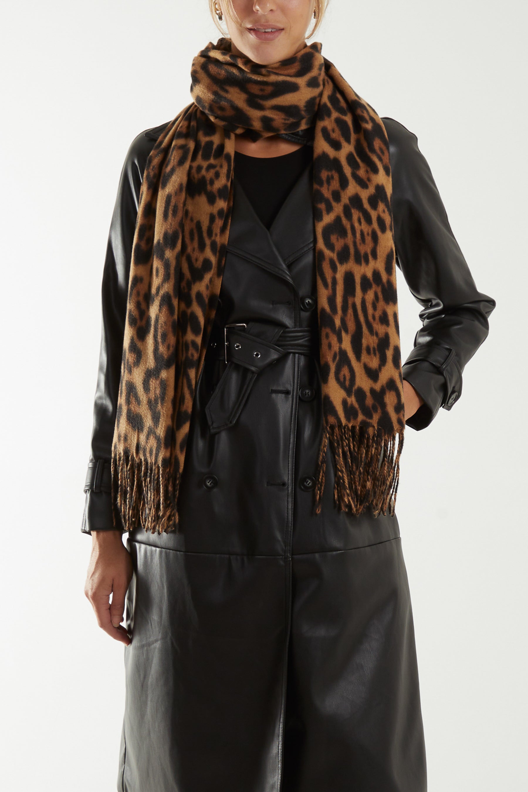 Leopard Print Soft Touch Scarf Scarfs WearAll Camel One Size