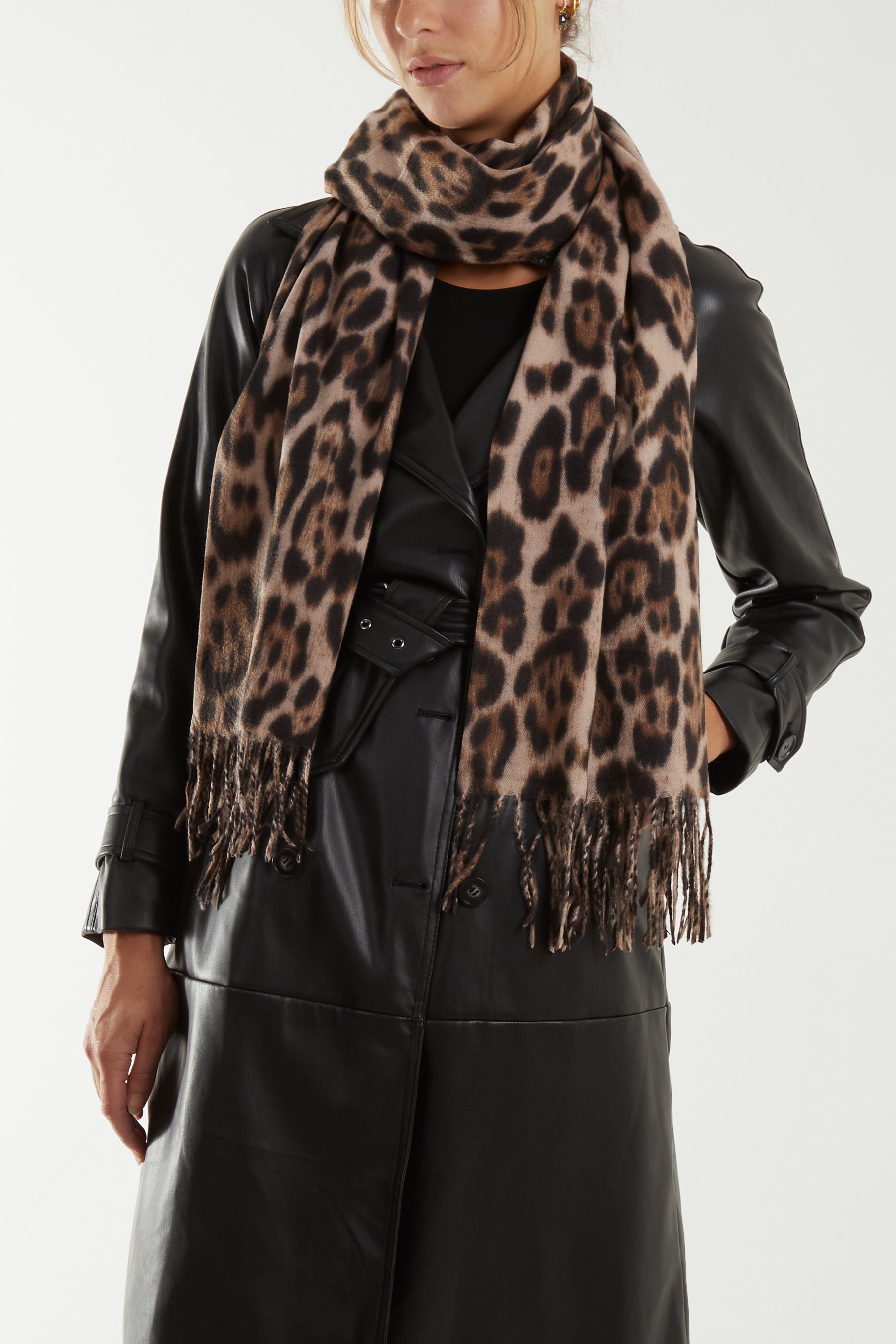 Leopard Print Soft Touch Scarf Scarfs WearAll Stone One Size