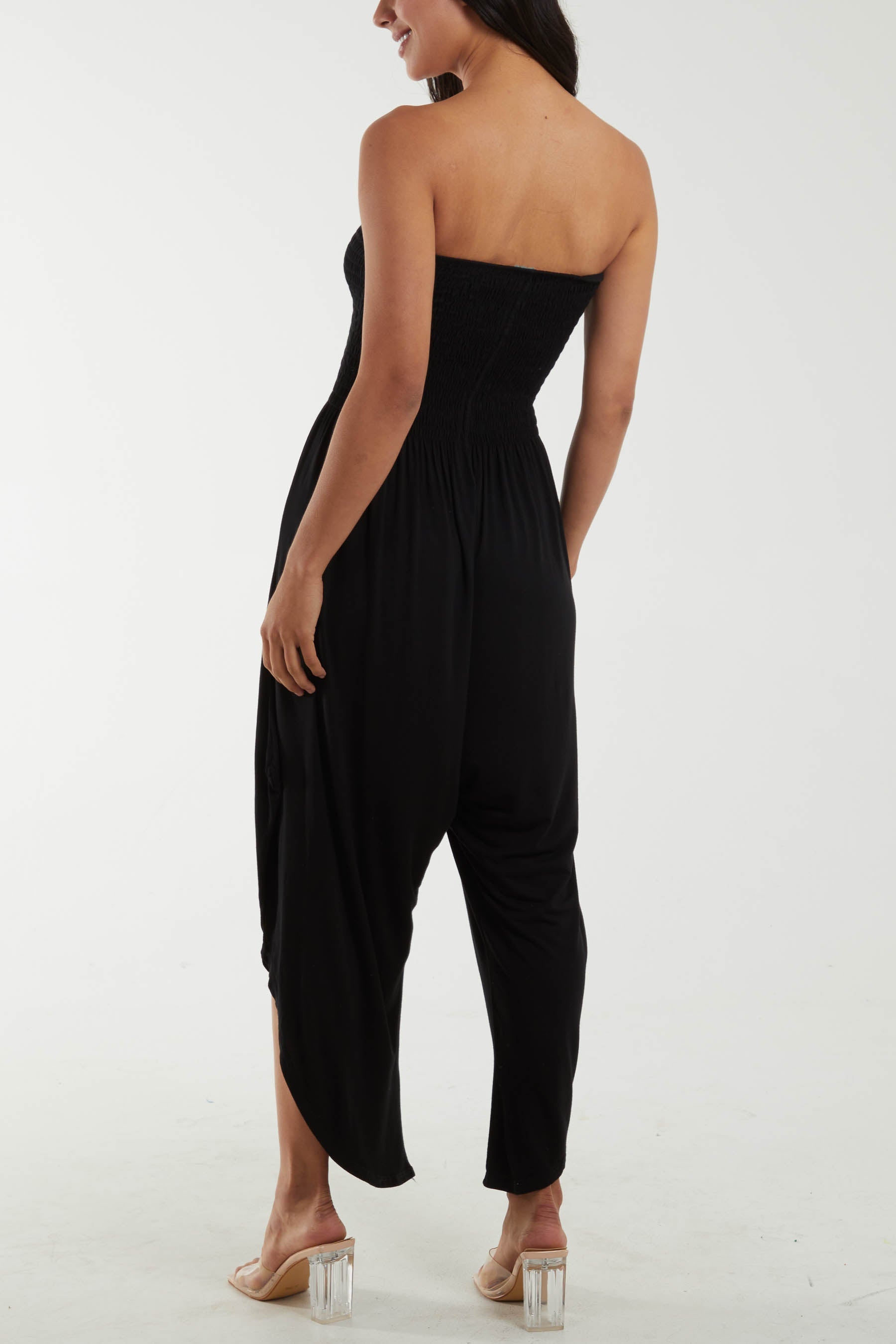 Shirred Top Asymmetric Hem Strapless Jumpsuit Dresses WearAll