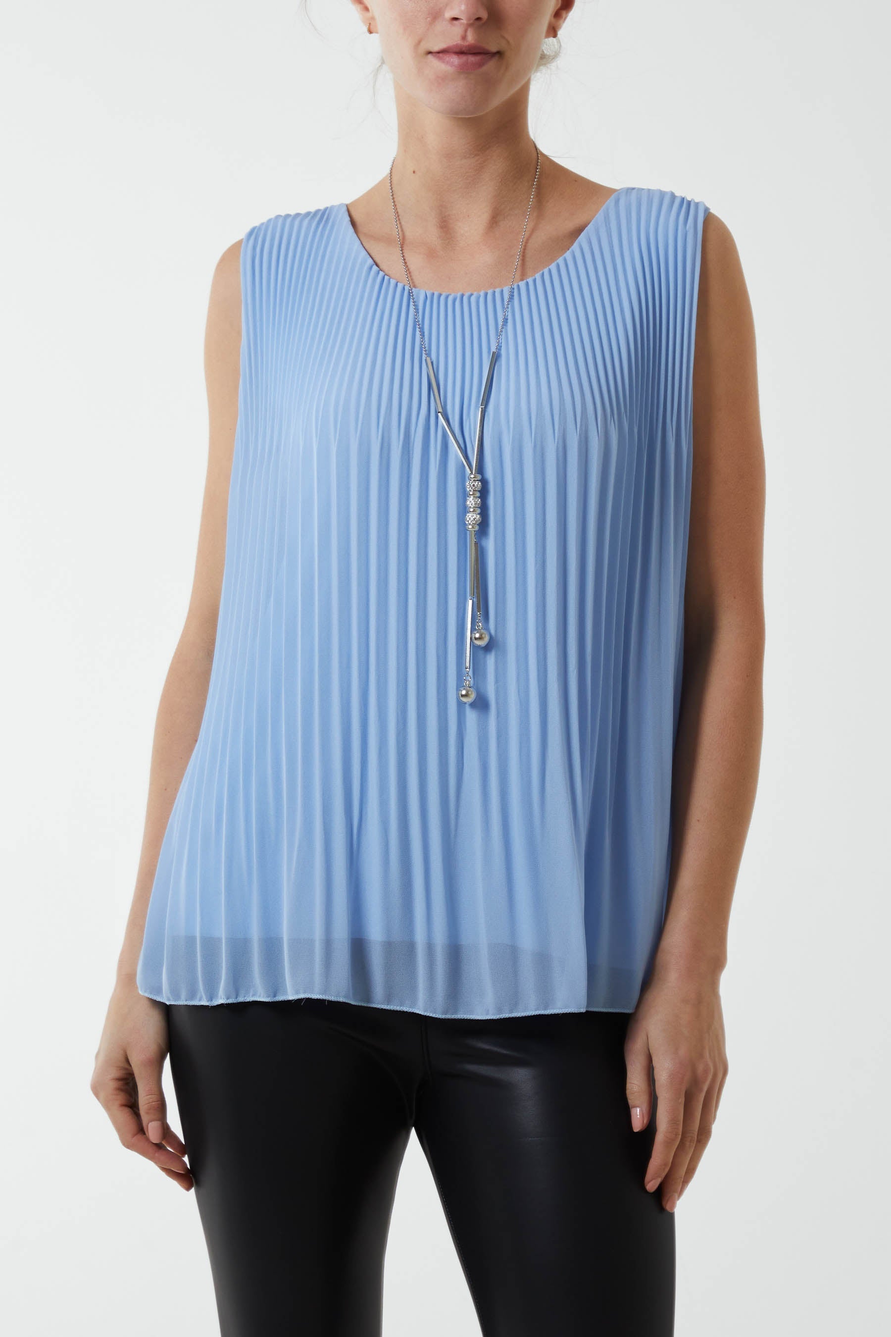 Pleated Necklace Vest TOPMF2 WearAll Light Blue One Size