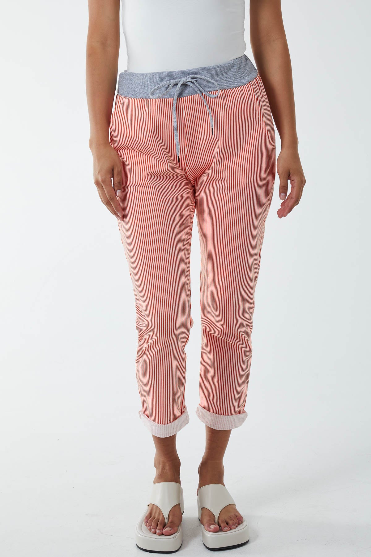 Pinstripe Contrast Waist Trousers Trousers WearAll Orange One Size