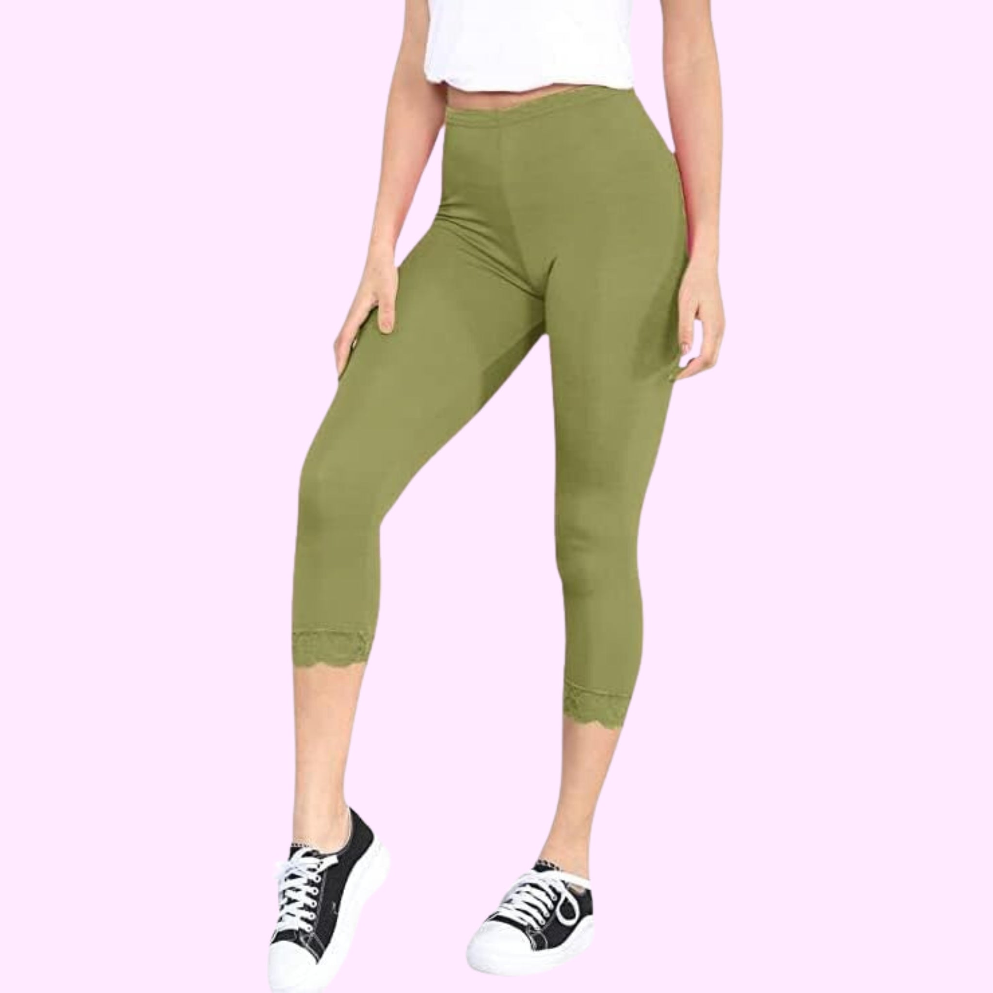 Capri 3/4 Lace Trim Leggings Leggings WearAll