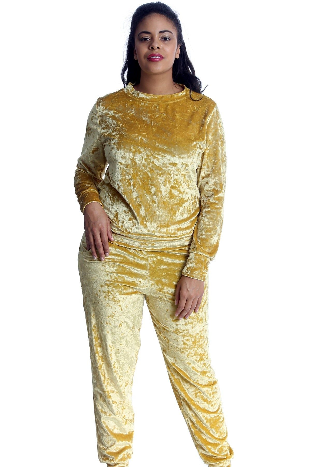 Velour Loungewear Set Co-ord Suit Loungewear WearAll Yellow 14