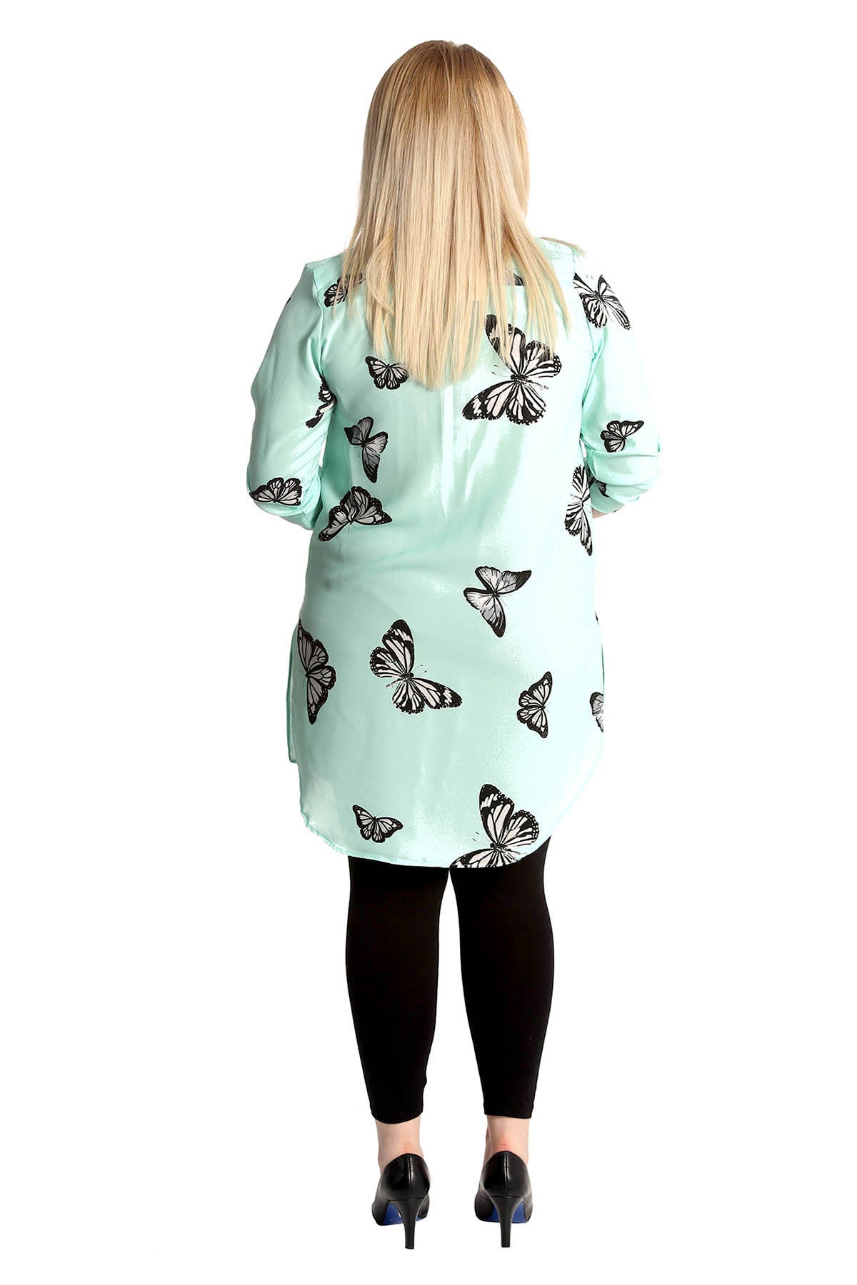 Butterfly Print Side Slit Curved Hem Top Tops WearAll