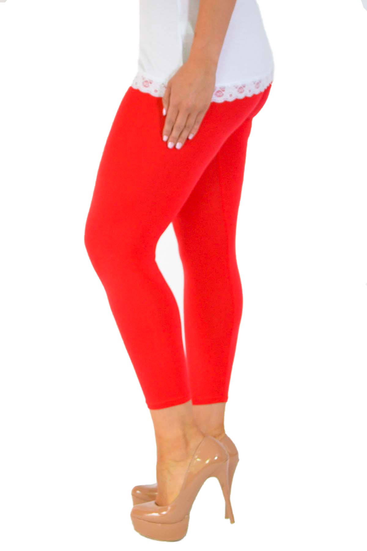 Plus Size Plain Long Leggings Leggings WearAll Red 16-18
