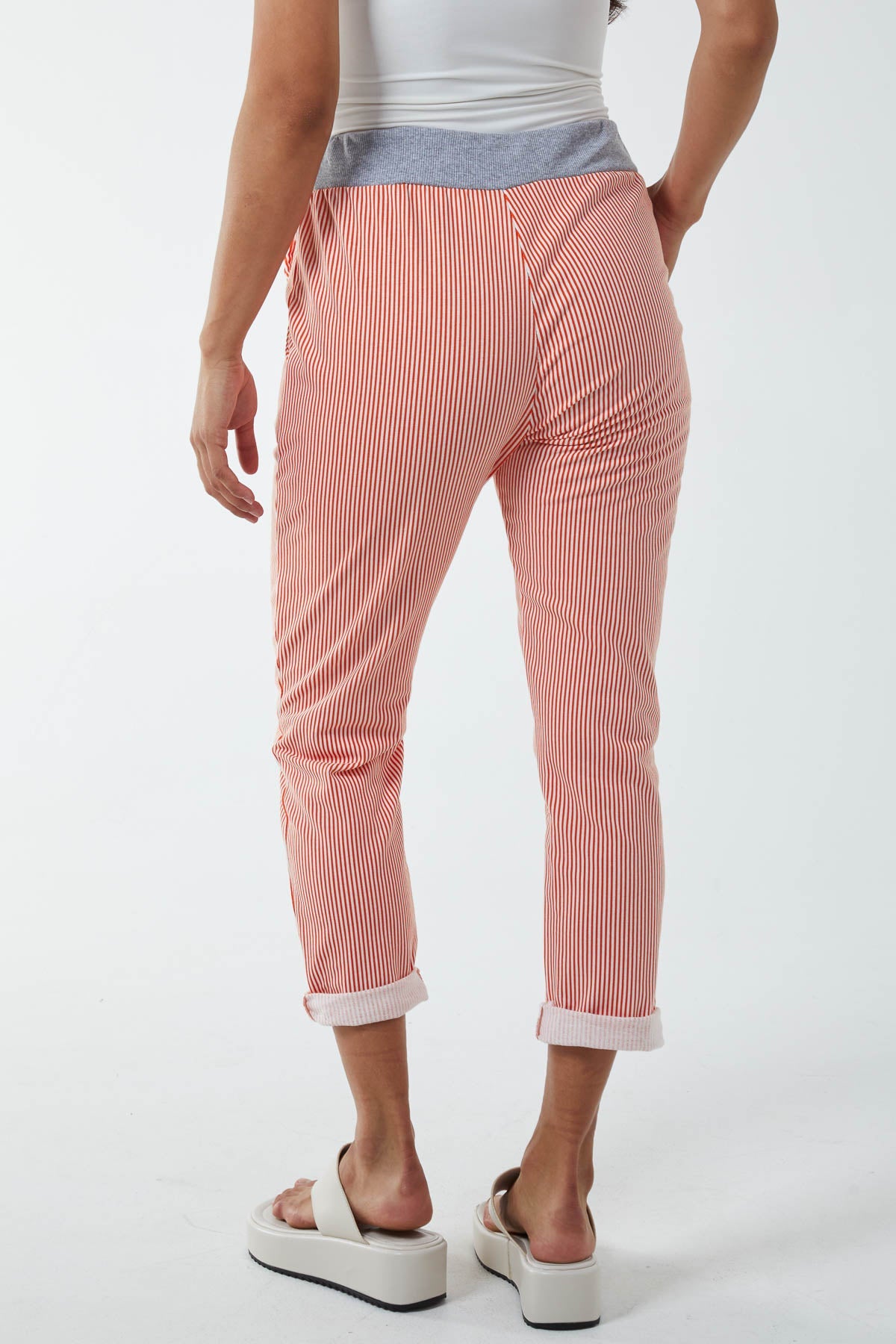 Pinstripe Contrast Waist Trousers Trousers WearAll