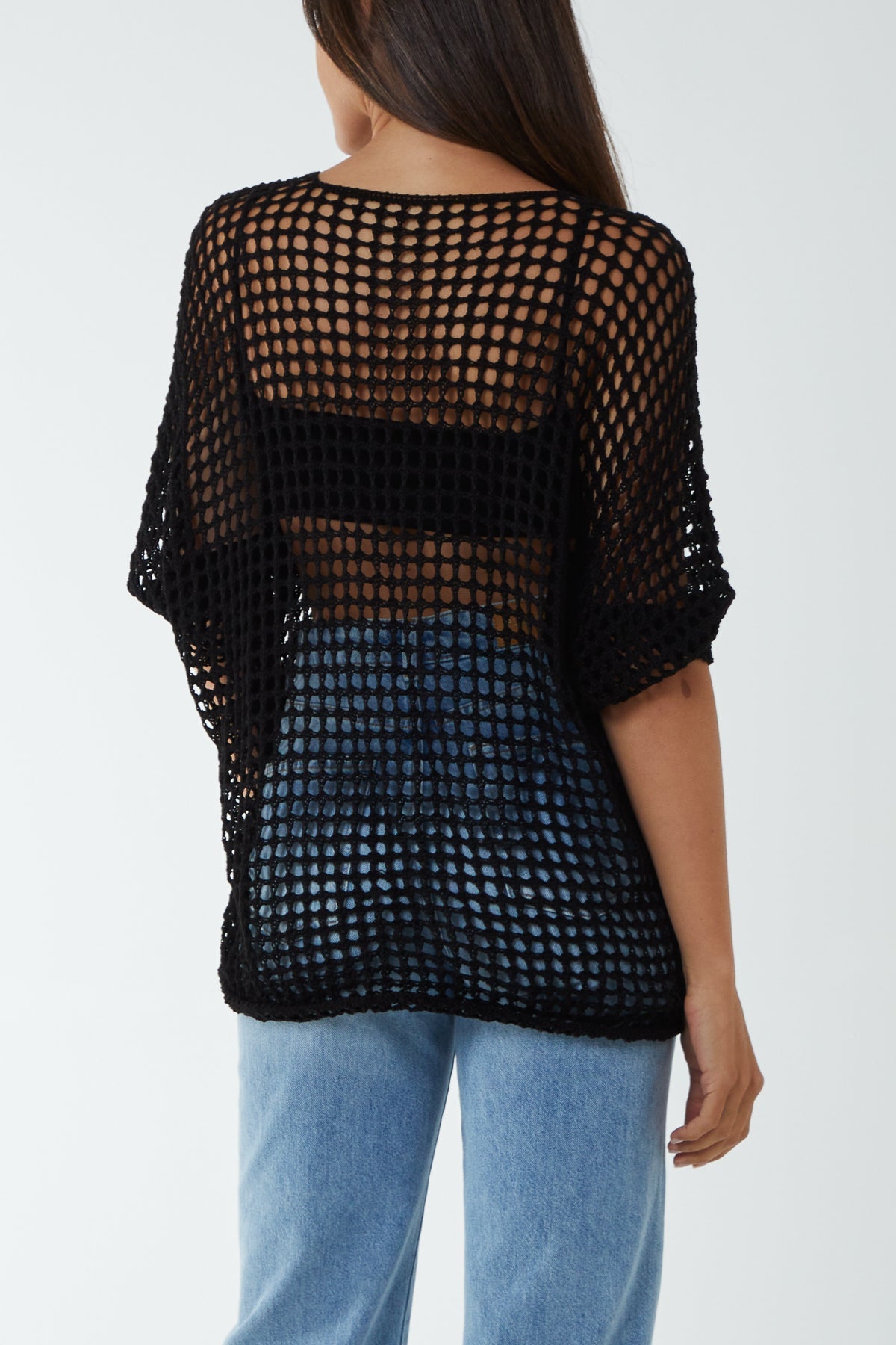 Round Neck Short Sleeve Crochet Top Tops WearAll