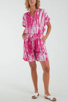 Tie Dye Co-Ord Set with Shorts Co-Ords WearAll Fuchsia One Size