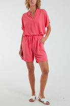 V-Neck Top and Shorts Co-Ord Set Co-Ords WearAll Coral One Size