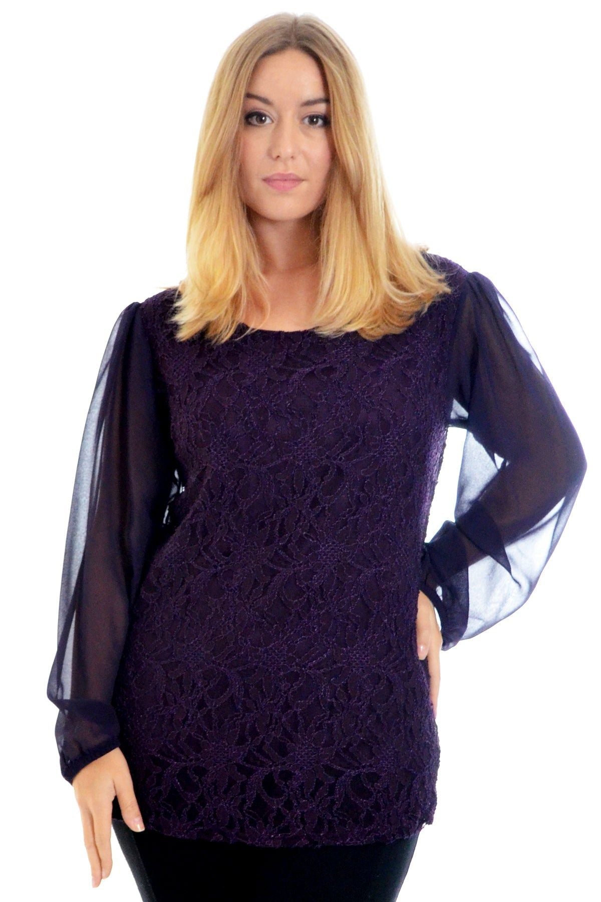 Lace Lined Sheer Sleeve Chiffon Tunic Top Tops WearAll