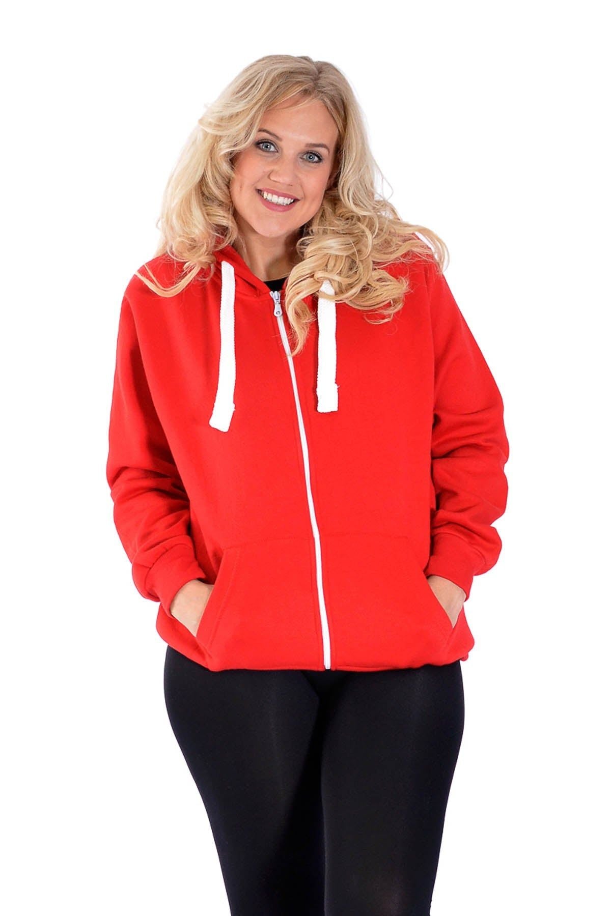 Pocket Plain Zip Hoodie Tops WearAll Red 8