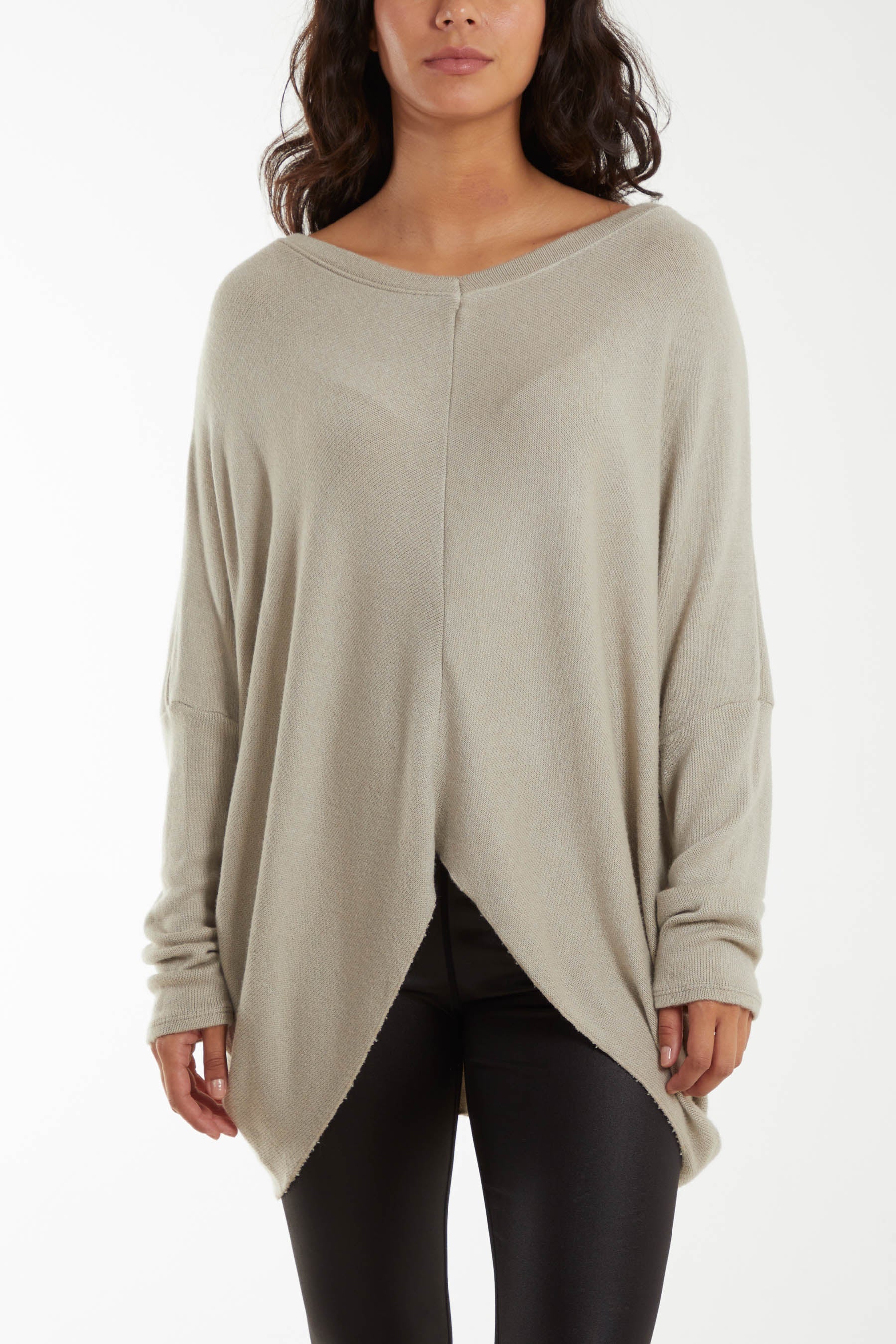Asymmetric Hem Oversized Jumper Jumpers WearAll Stone One Size