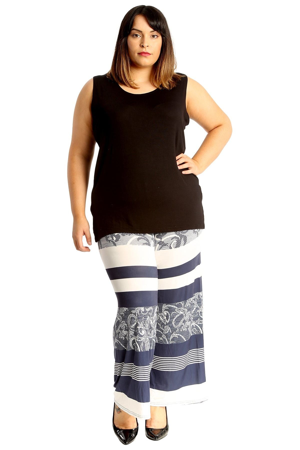 Plus Size Navy Abstract Print Palazzo Trouser Palazzo WearAll