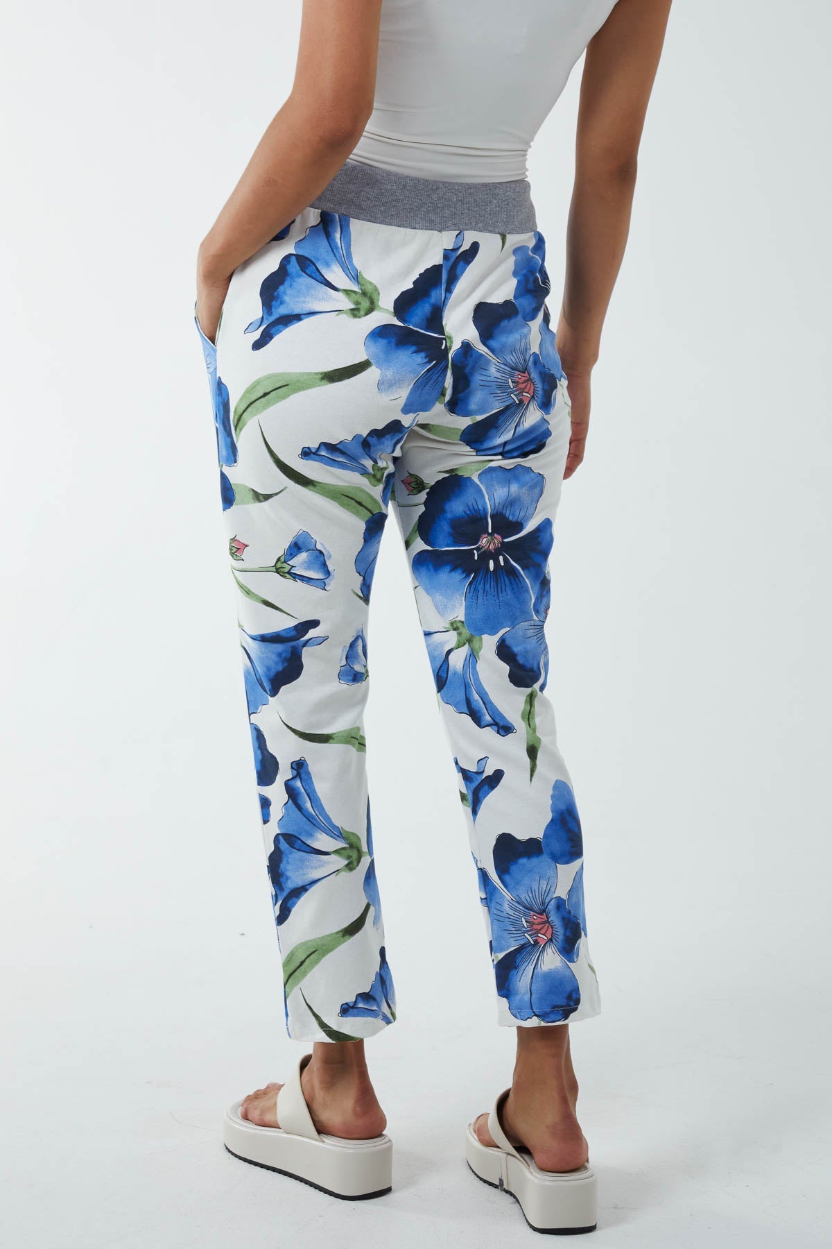 Hawaiian Flower Contrast Waist Trousers Trousers WearAll